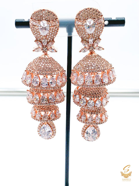 Rosegold stone beautiful American Diamond Jhumka Earrings