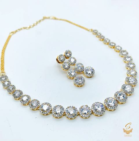 Golden and Silver stone American Diamond necklace