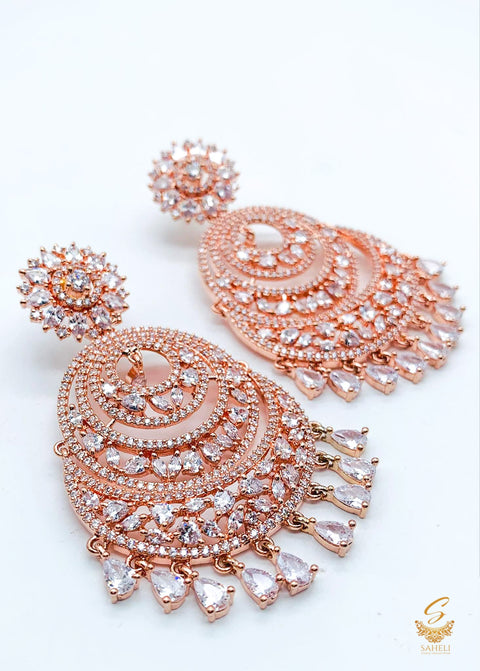 Rosegold stone American Diamond Earrings