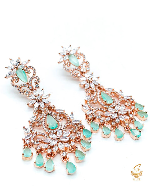 Rosegold & Pastel Mint stone American Diamond Earrings
