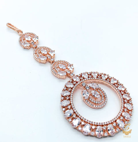 Rosegold & Silver Stone American Diamond Tikka