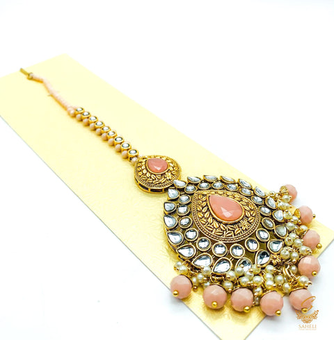 Rosegold Pearls with kundan stone beautiful tikka