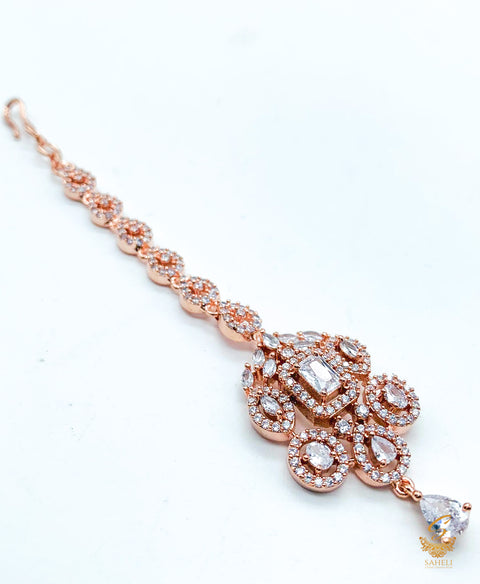 Rosegold & Silver Stone American Diamond Tikka