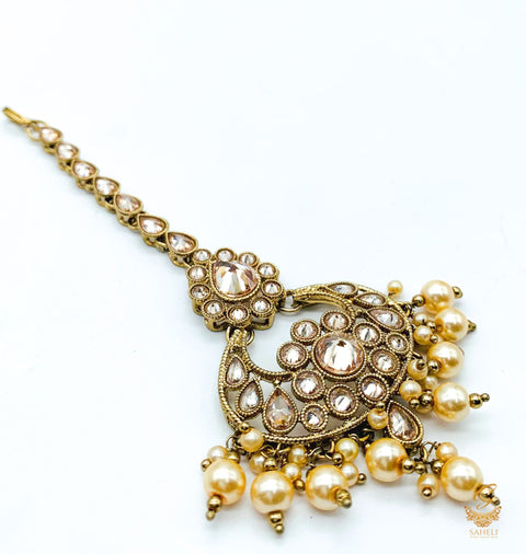 Golden Pearls with Polki stone beautiful tikka