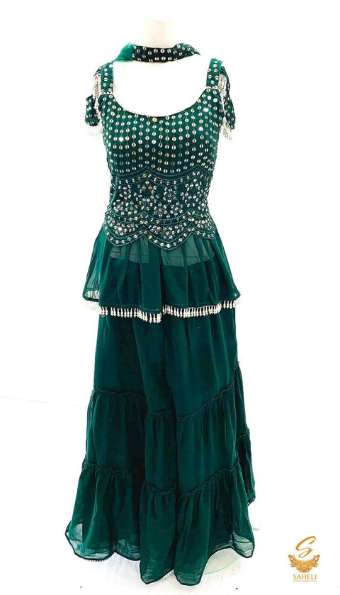 Georgette Based All Over Sequin Work Sharara Suit Size 40(Upto 44)