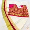 Purple Colour Velvet Based Stone Work Blouse With Cream Colour Brocade Silk Based Lehnga