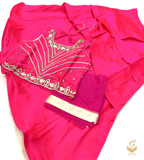 Hot Pink colour raw silk based stone work beautiful kids lehnga