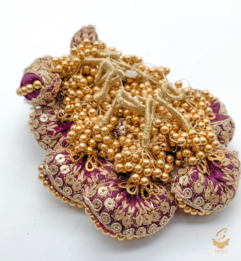 Dark Purple colour cushioned latkan with handwork and moti bunch work (PER PAIR)