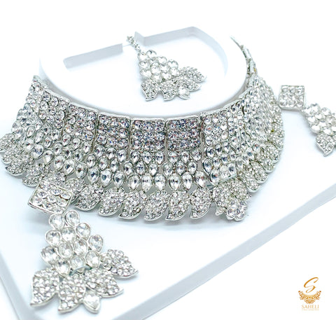 Silver jerkan stone beautiful necklace set