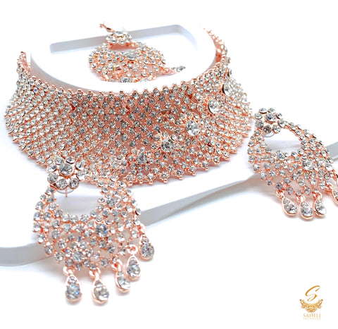 Rosegold with Silver jerkan stone beautiful necklace set