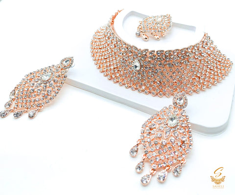 Rosegold with Silver jerkan stone beautiful necklace set