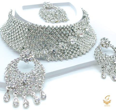 Silver jerkan stone beautiful necklace set