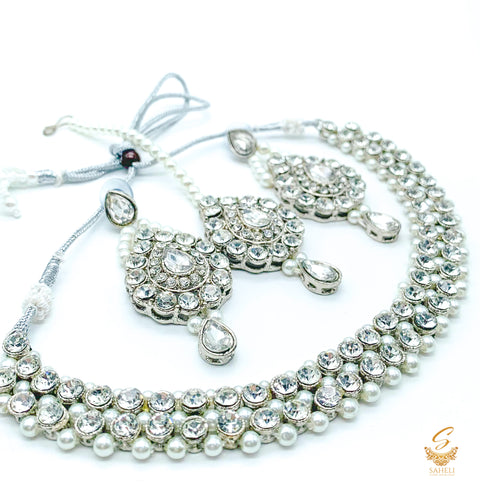 Silver stone  with pearls beautiful necklace set