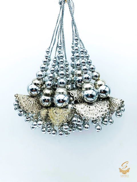 Silver Latkans With Silver Pearls In Pair