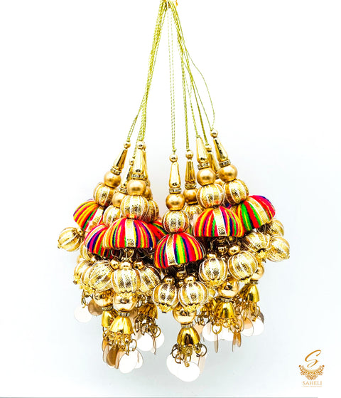 Multicolour Handmade Latkans With  Golden Tikkle In Pair