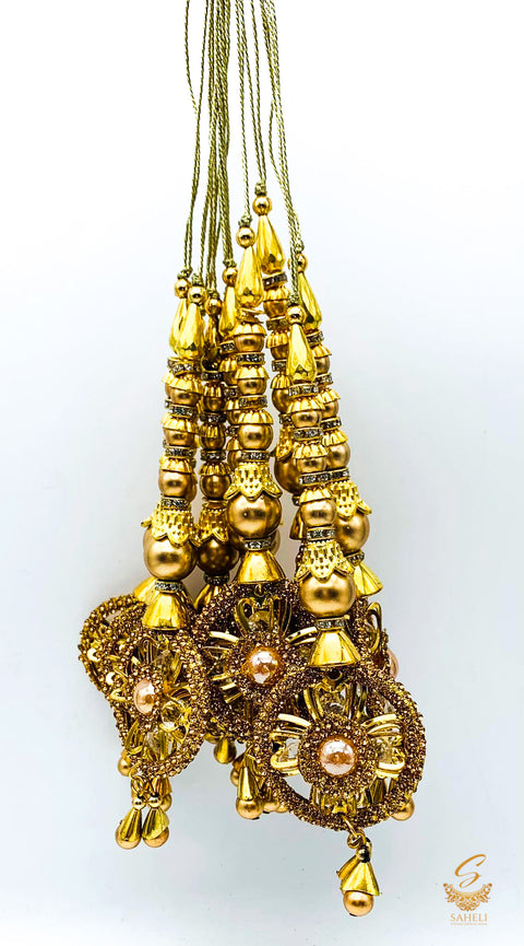 Golden Handmade Latkans With  Golden Stones (In Pair)
