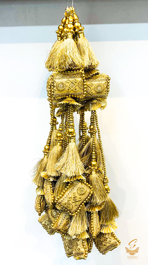 Golden Embroidered Cushioned And Pearls Work Long Latkan (one pair)