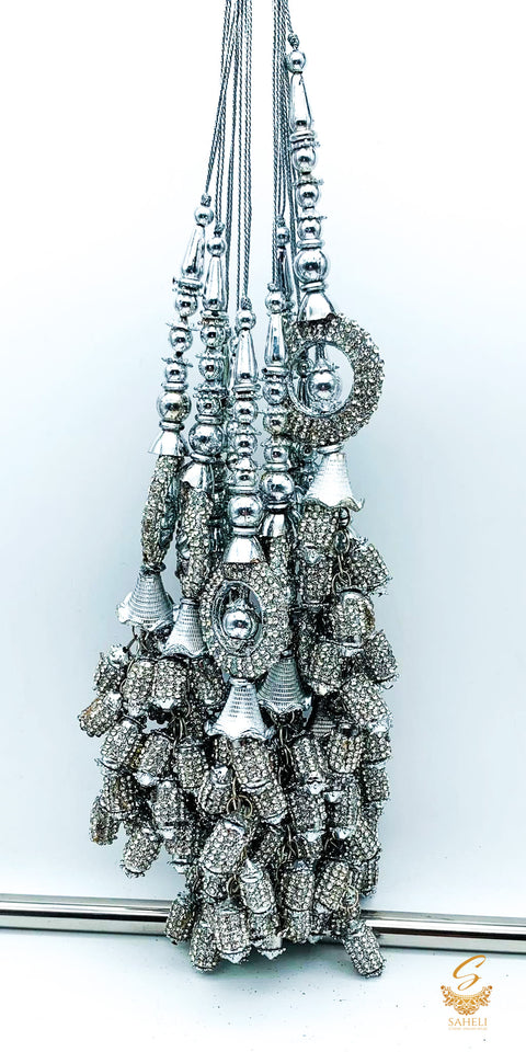 Silver Long Latkans With Sparky Stones  (In Pair)