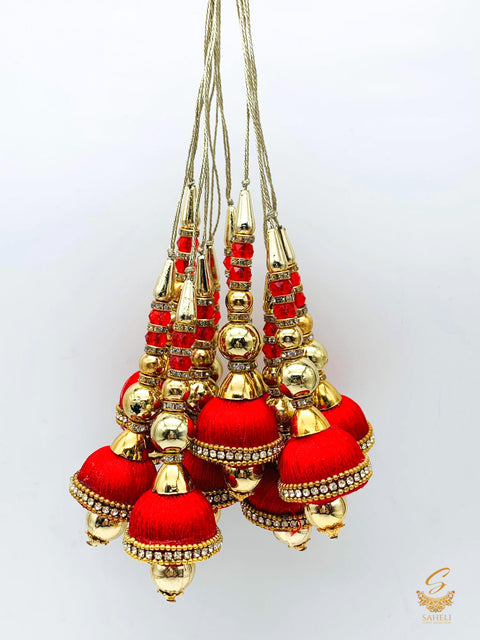 Tassels Red Colour Thread Work  With Golden Pearls ( in Pair)