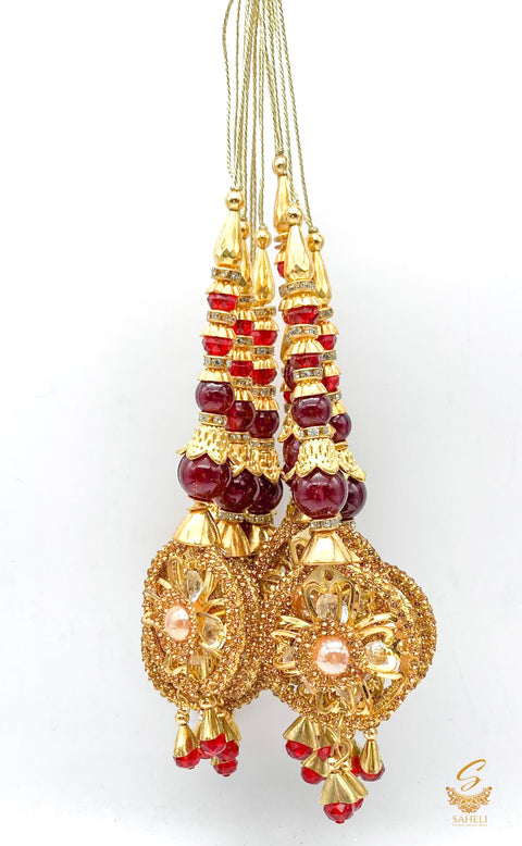 Maroon  Colour Tassels/Latkans With  Golden Stones (In Pair)