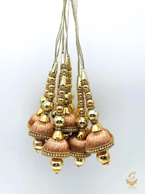 Tassels Rosegold Colour Thread Work  With Golden Pearls ( in Pair)