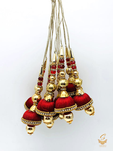 Tassels Maroon Colour Thread Work  With Golden Pearls ( in Pair)