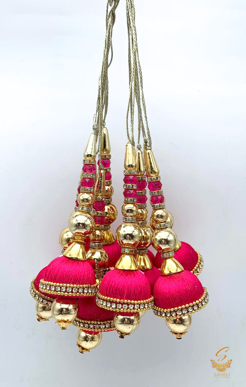 Dark Pink Thread Work Latkans With Golden Pearls ( in Pair)