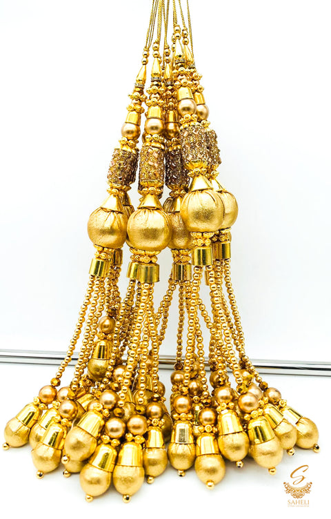 Long Golden Heavy Tassels/Latkans With Stone Work (in pair)