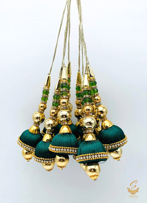 Tassels Forest green Colour Thread Work  With Golden Pearls ( in Pair)