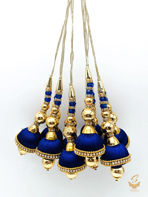 Dark Blue Thread Work Latkans With Golden Pearls ( in Pair)