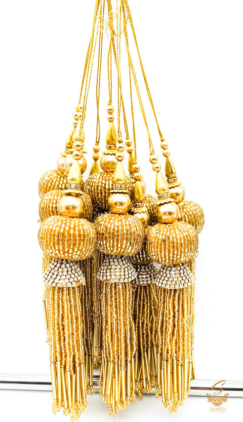 Golden Handmade Tassels/Latkans With Stone Work (in pair)