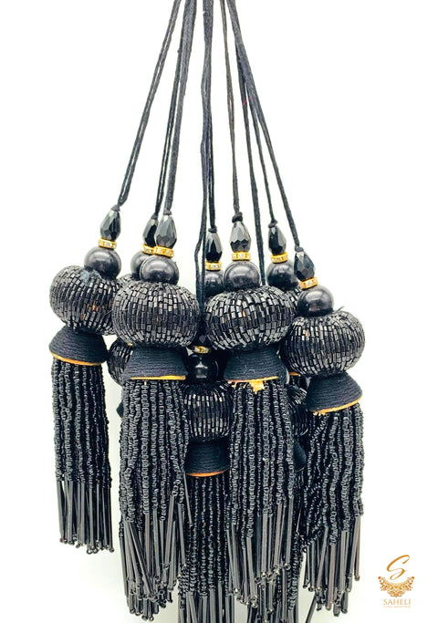 Black Handmade Tassels/Latkans With Stone Work (in pair)