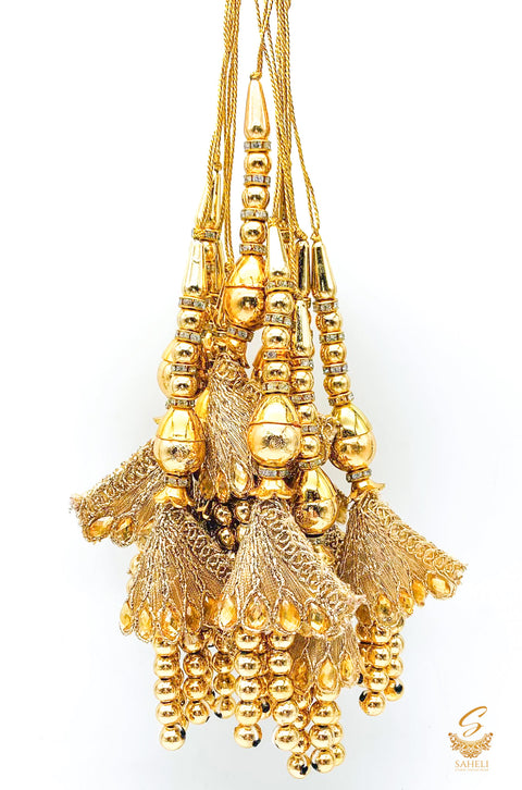 Golden Tassels/Latkans With Golden Pearl Work (in pair)