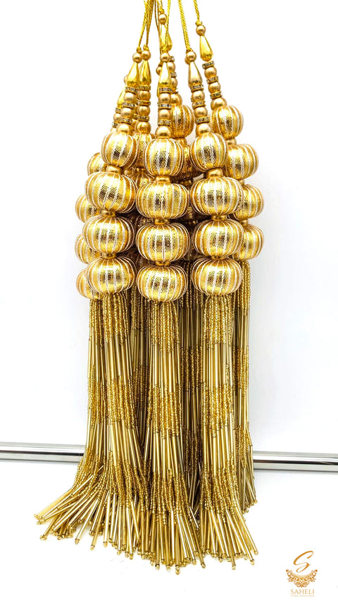 Golden Heavy Handmade Tassels/Latkans With Stone Work (in pair)