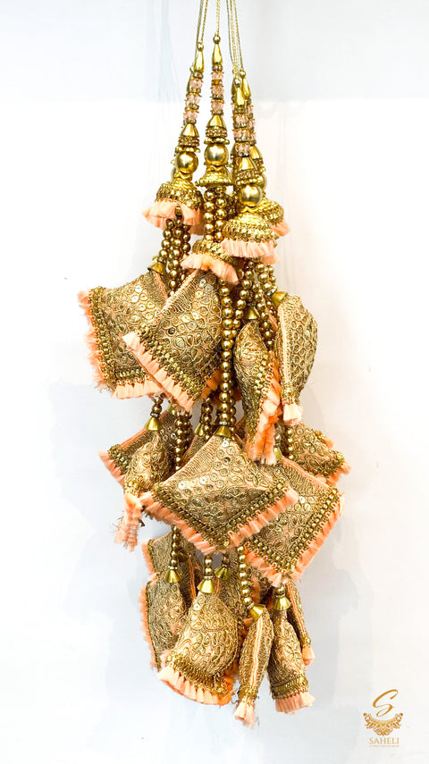 Peach Long/ Heavy Cushions Tassels/Latkans With Pearl Work (In Pair)