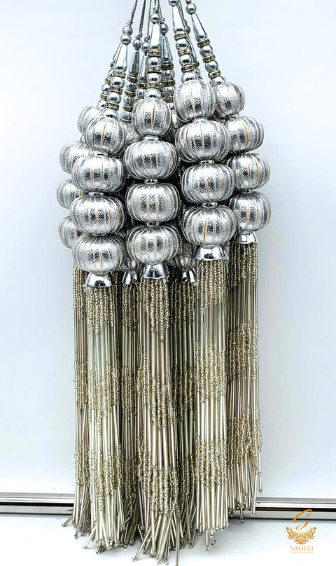 Silver Heavy Handmade Tassels/Latkans With Stone Work (in pair)