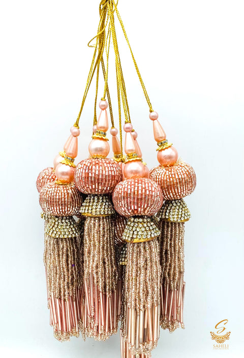 Handmade Rose Gold  Tassels/Latkans With Stone Work (in pair)