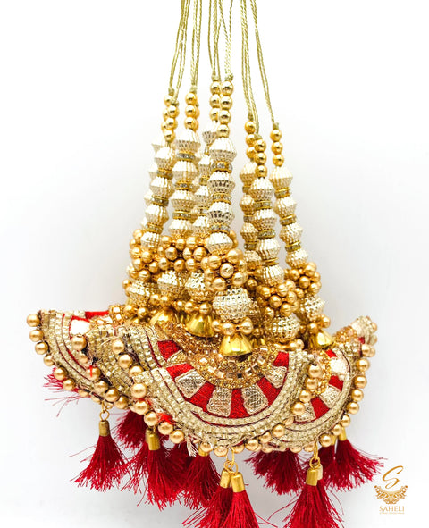 Maroon Cushion Tassels/Latkans With Golden Pearl Work (in pair)