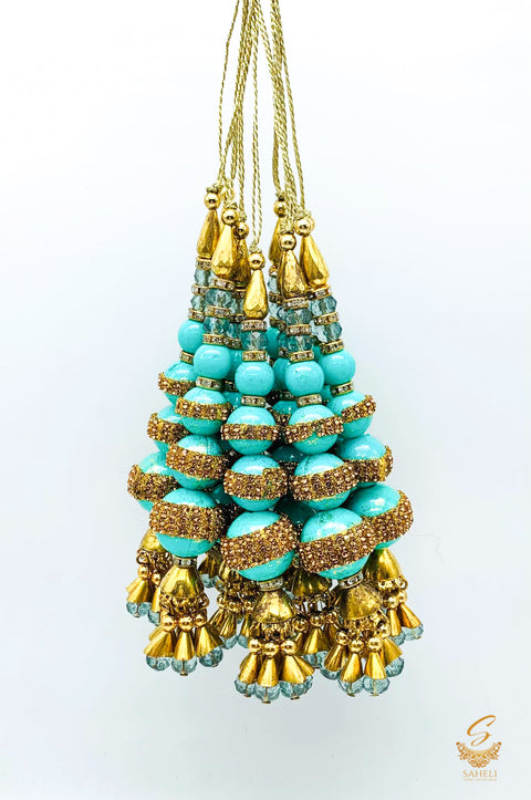 Light Teal Medium Size Handmade Latkans ( In Pair)