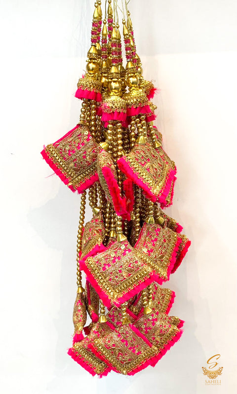 Pink Colour Long/ Heavy Cushions Tassels/Latkans With Pearl Work (In Pair)