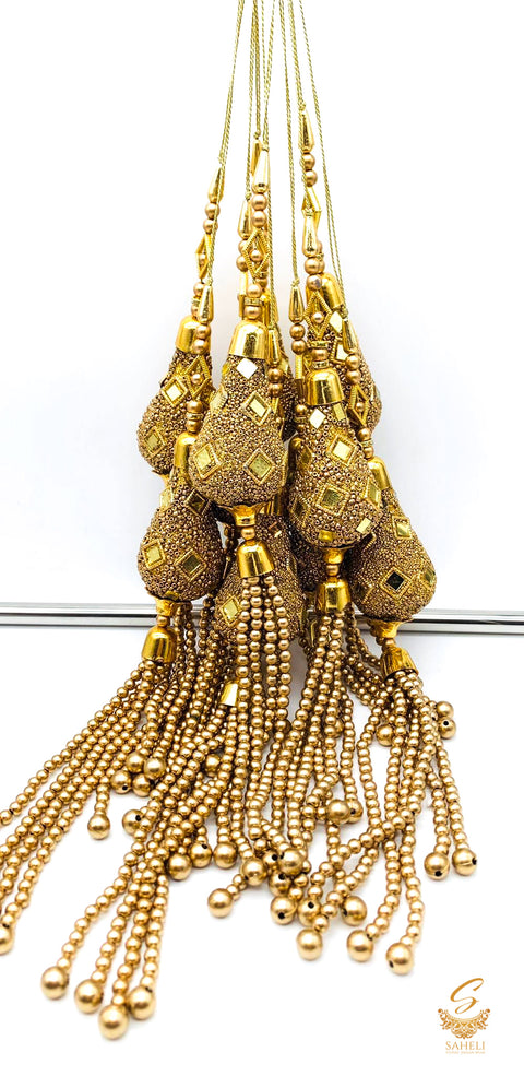 Golden Heavy Tassels/Latkans With Stone Work (in pair)