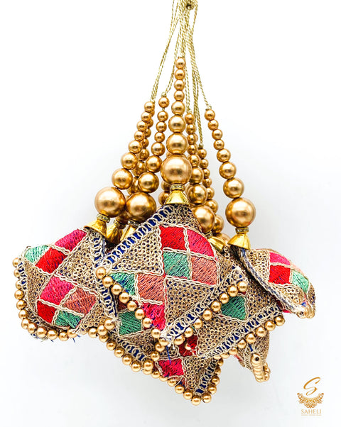 Multi Colours Cushion Tassels/Latkans With Golden Pearl Work (in pair)