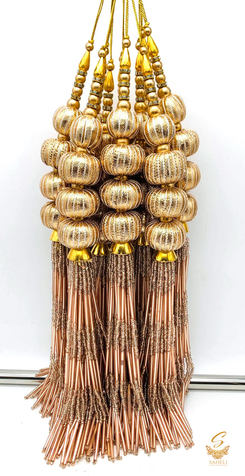 Rose Gold Heavy Handmade Tassels/Latkans With Stone Work (in pair)