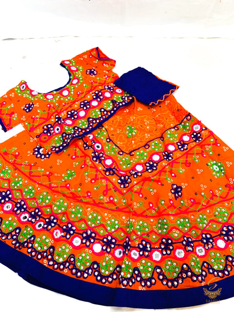 orange and violet colour cotton based beautiful embroidered chaniya choli