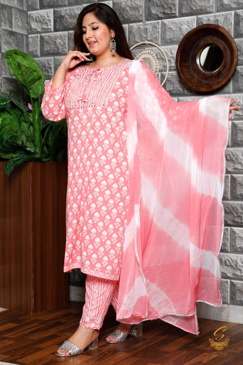 Cotton based printed kurti & Pents with chiffon dupatta