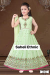 Pastel mint Colour georgette based heavy embroidery & handwork kids kameez