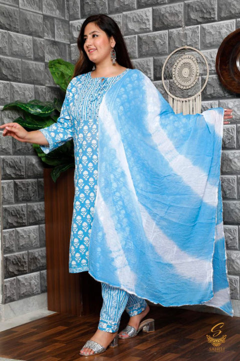 Cotton based printed kurti & Pents with chiffon dupatta