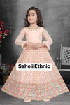 Pastel Peach Colour georgette based heavy embroidery & handwork kids kameez
