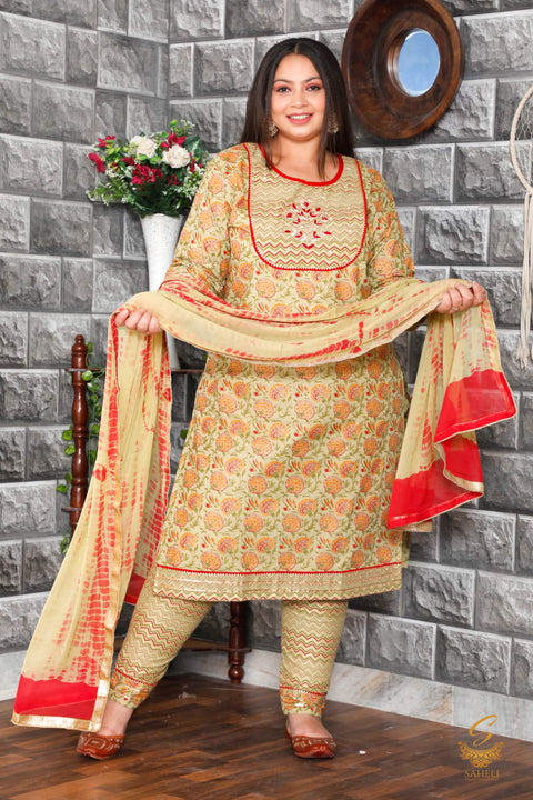Cotton based printed kurti & Pents with chiffon dupatta