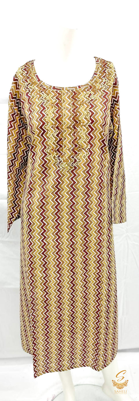 Brown beige colour cotton based printed beautiful kurti